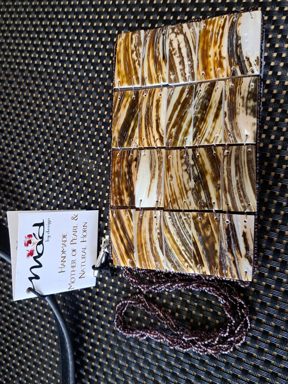 Mad By Design Mother Of Pearl Tiles With Natural Horn Tiles Wristlet Or Change